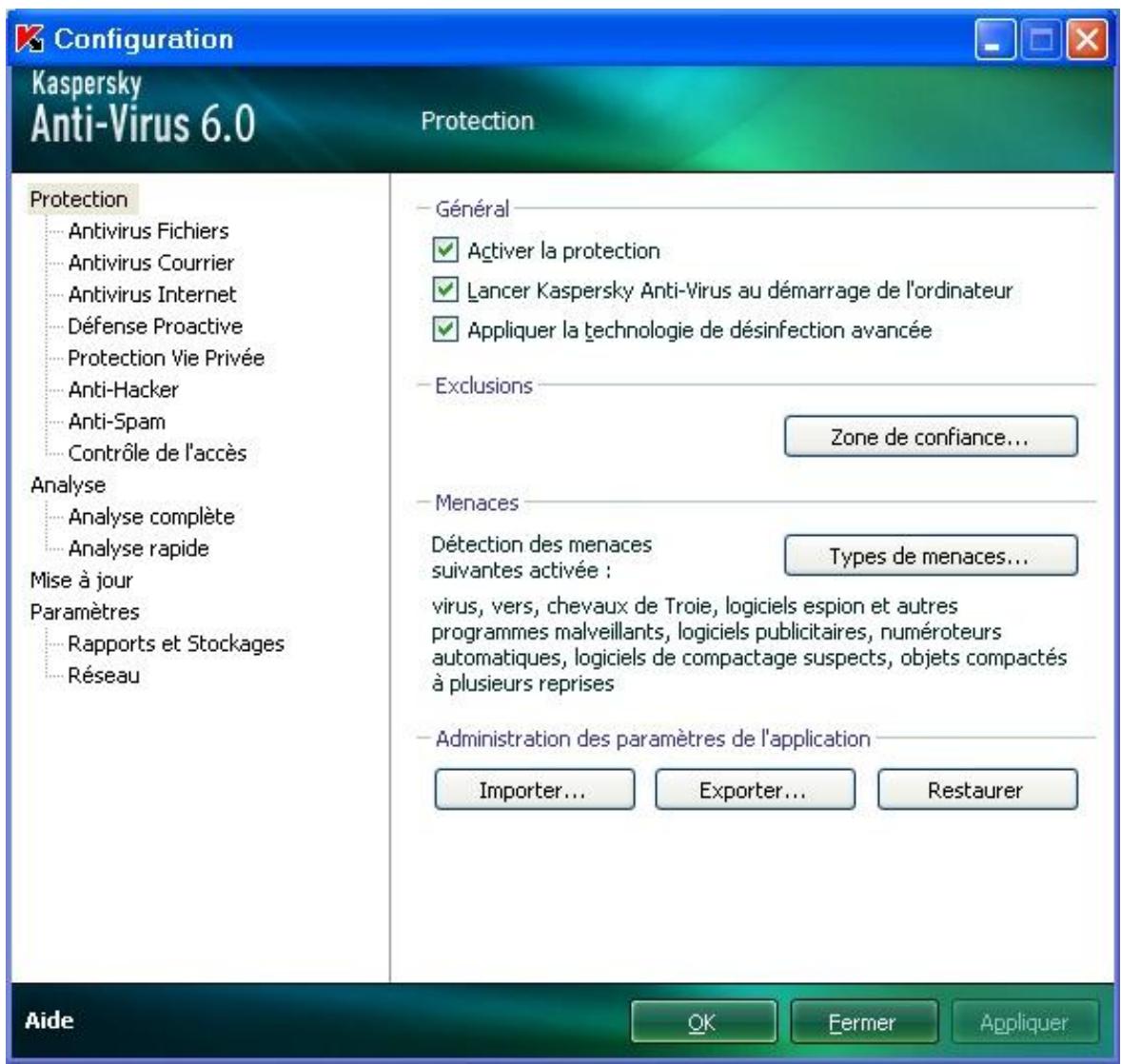 KASPERSKY ANTI-VIRUS FOR WINDOWS WORKSTATION - CONFIGURATION DES PARAMETRES DE L'APPLICATION - 1