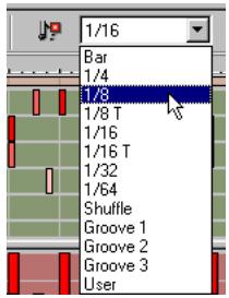 PROPELLERHEAD REASON 2.5 - Déroulez le menu de quantisation sur la barre d'outils du séquenceur, puis sélectionnez une valeur de quantisation. - 1