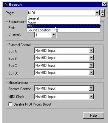 PROPELLERHEAD REASON PRISE - Selection du port MIDI In - 1