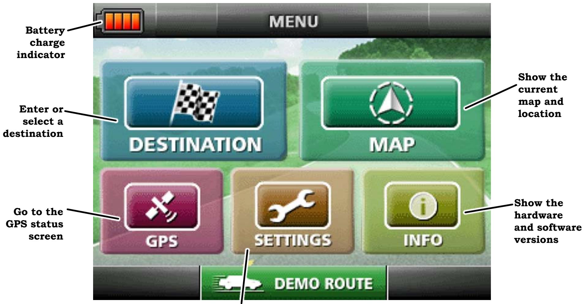 UNIDEN MAPTRAX GPS352 - Using the Main Menu Screen - 1