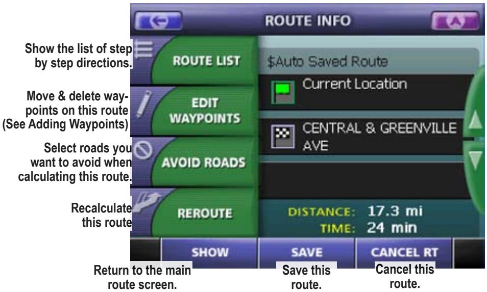 UNIDEN MAPTRAX GPS352 - Route Information and Current Route Options - 3