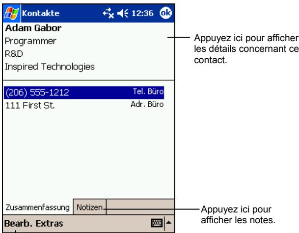 YAKUMO ALPHA GPS - Utilisation de l'écran Résumé des Contacts - 1