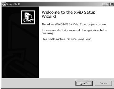 YAKUMO CAMMASTER SD 542 - Installation du programme du codec XviD - 1