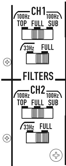 QSC AUDIO PLX 2502 - Conmutadores de selección del filtro de baja Frequencia para cada canal - 1