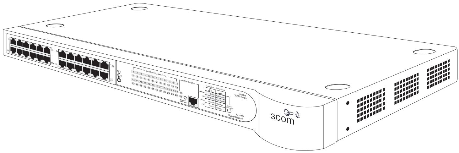 3COM SS3 BASELINE SW 24X10/100 1X1000 - SuperStack® 3 baseline 10/100 switch 24 ports 10base-t/100base-tx plus 1 port 1000base-t (3C16467) guide de l'utilisateur - 1