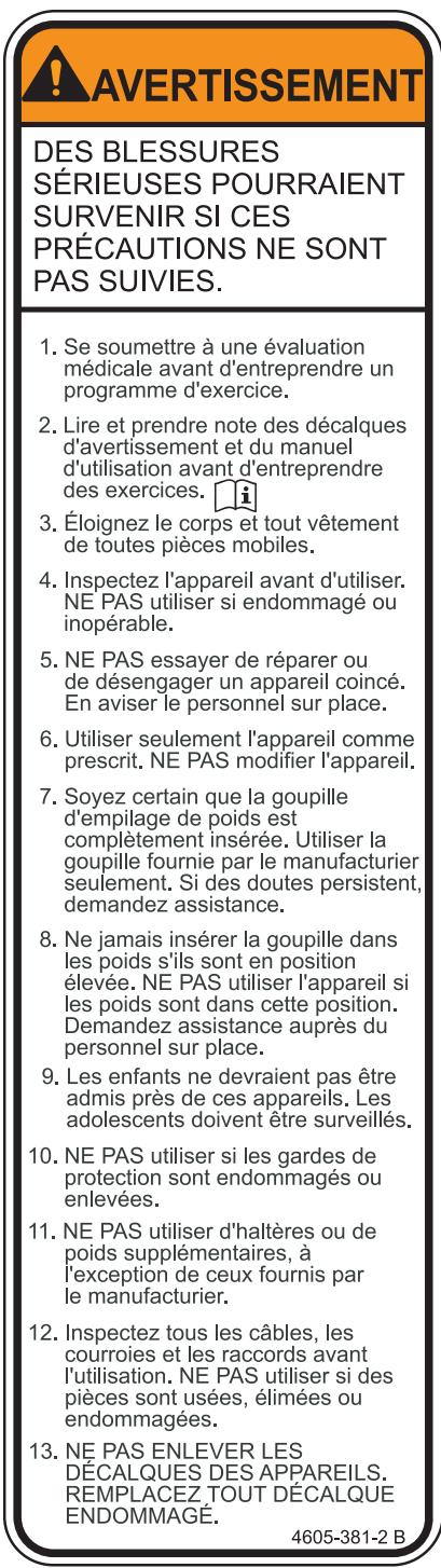 CYBEX INTERNATIONAL 12030 ROW - Autocollants d'avertissement/mise en garde - 1