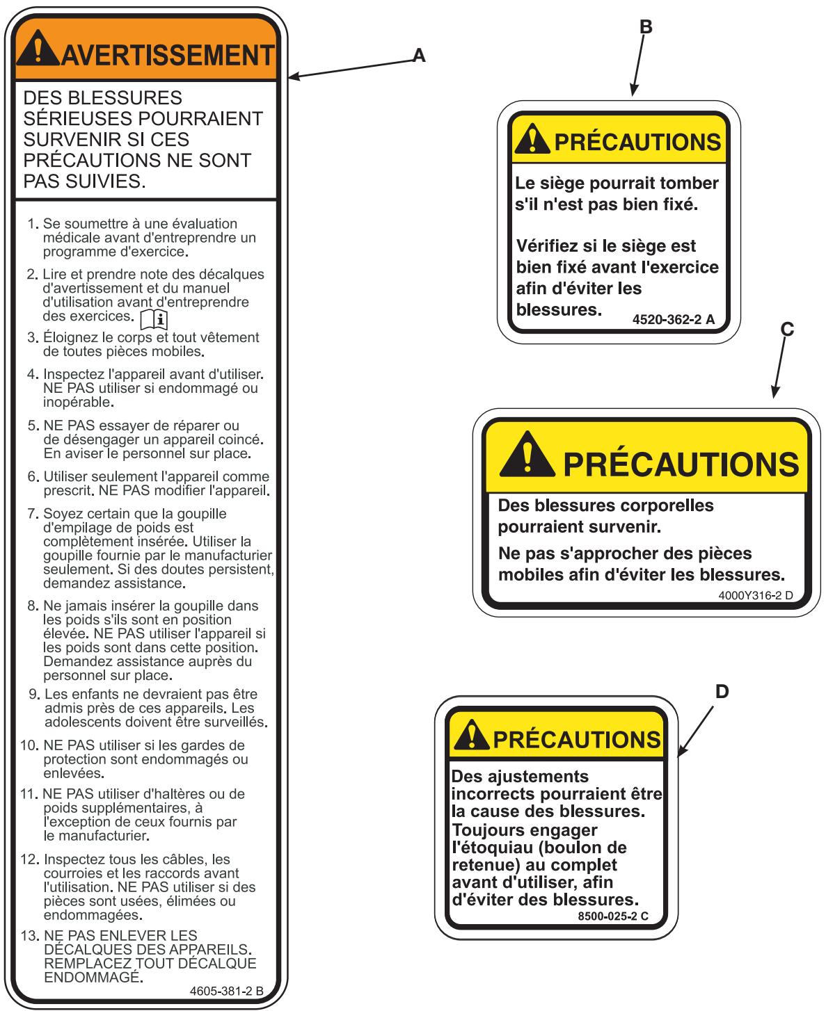 CYBEX INTERNATIONAL 12111 FLY - Autocollants d'avertissement/mise en garde - 1