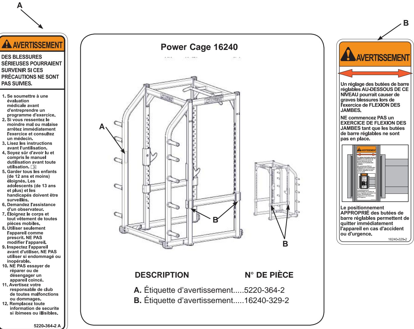 CYBEX INTERNATIONAL 16240 POWER CAGE - Autocollants d'avertissement et de mise en garde - 1