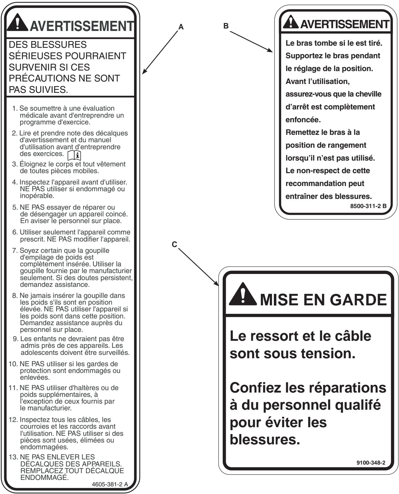 CYBEX INTERNATIONAL FT 360S - Autocollants d'advertissement/mise en garde - 1