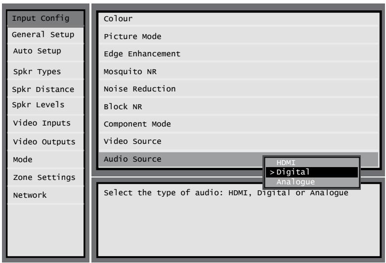 ARCAM AVR600 - Auswahldes Audio-Anschlusses (Software1.9+) - 2