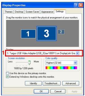 TARGUS USB 2.0 LATPOP DOCKING STATION - Controlar a VisualizaçãoutilizandoWindows Display Properties(Propriedades de Visualização doWindows) - 5