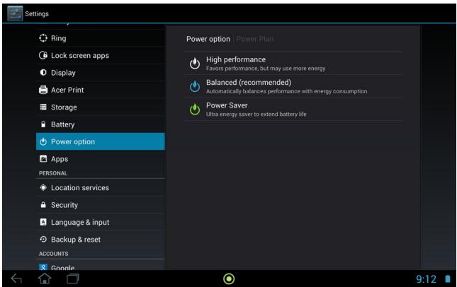 ACER ICONIA TAB W700P - Changer le profil de gestion de l'alimentation - 1
