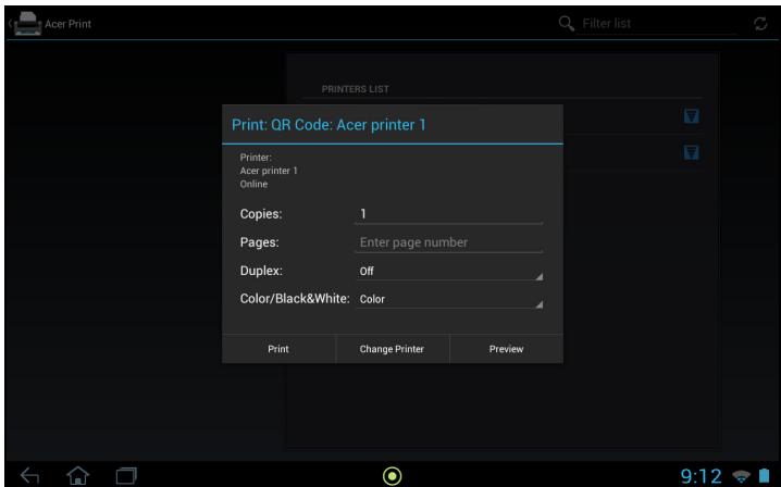 ACER ICONIA TAB W700P - Vérifiez que les options sont correctes et appuyez sur Imprimer. - 1