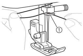 BROTHER RH-137 - Mettez le fil derrière le guide au-dessus de l'aiguille. - 1