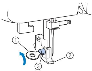 BROTHER DS 140 - À l'aide du tournevis en forme de disque, desserrez la vis du support de pied-de-biche. - 1