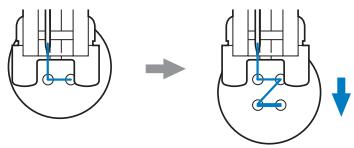 BROTHER DS 140 - Placez un bouton entre le pied-de-biche et le tissu. - 2
