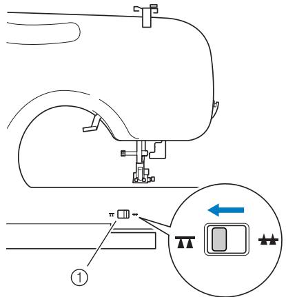 BROTHER CS 10 - Relevez le levier du pied-de-biche, puis faites glisser le levier de réglage des griffes d'entraînement, situé à l'arrière de la machine, en bas, pour le placer sur (vers la droite, vu depuis l'avant de la machine). - 1