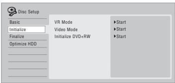 PIONEER DVR-640H-AV (RCS-606H - Sélectionnez 'Initialize' > 'Video Mode', 'VR Mode' ou 'Initialize DVD+RW'. - 1