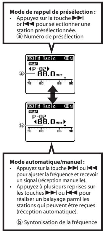 OLYMPUS WS-650S - Changement du mode de réception - 2