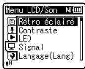 OLYMPUS WS-811 DNS - Appuyez sur la touche + ou - pour vous déplacez jusqu'à l'onglet qui contient l'élement que vous souhaitez régler. - 2