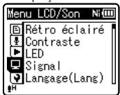 OLYMPUS WS-811 DNS - Appuyez sur la touche + ou - pour vous déplacez jusqu'à l'onglet qui contient l'élement que vous souhaitez régler. - 1