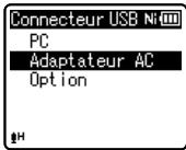 OLYMPUS WS-812 - Appuyez sur la touche + ou - pour modifier le réglage.   Quand [Connecteur USB] est sélectionné: - 1