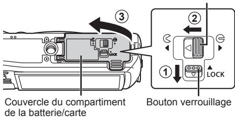 OLYMPUS TG-4 - Suivez les étapes ①, ② et ③ pour ouvrir le couvercle du compartiment de la batterie/carte. - 1