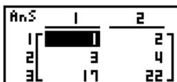 CASIO GRAPH 100+ USB - Exemple 3 Calculer le produit scalaire de la ligne 2 de la matrice citée dans l'exemple 1, en le multipliant par 4, et ajouter le résultat à la ligne 3 - 2