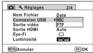PENTAX OPTIO WG-1 - Réglage du mode de connexion USB - 2