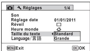 PENTAX OPTIO WG3 - Utilisez le bouton de navigation ( ) pour selectionner la taille de texte. - 1