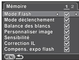 PENTAX K50 - Sélection des réglages à enregistrer dans l'appareil (Mémoire) - 2