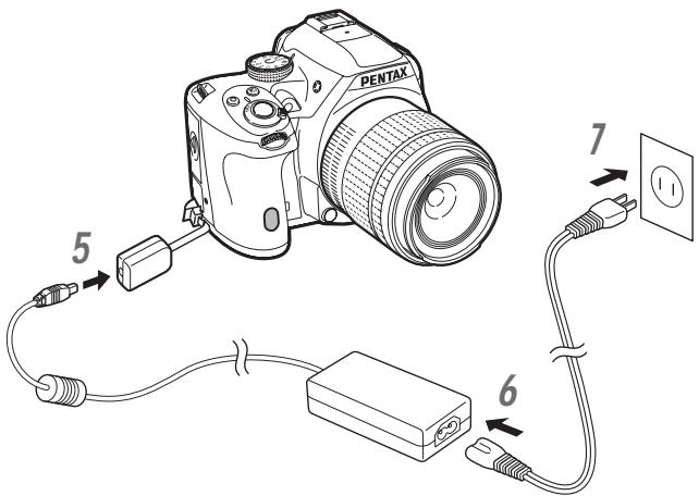PENTAX K-50 - Raccordez le coupleur secteur et l'adaptateur secteur. - 1