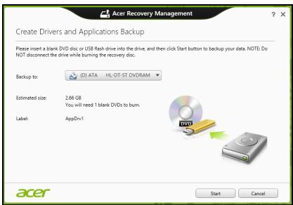 ACER ASPIRE V3-571G-73638G1TMAII - Click Create Drivers and Applications Backup. - 2