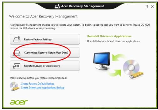 ACER ASPIRE V3-571G-73638G1TMAII - Restaurare particularizatautilizand Acer Recovery Management - 1