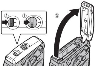 FUJIFILM FINEPIX XP170 - Ouvrez le couvercle du compartment de la batterie. - 1