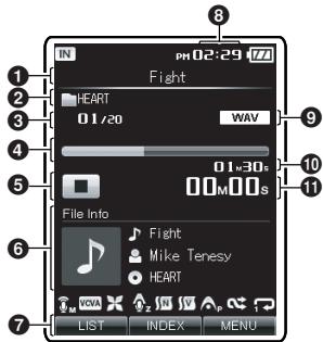 OLYMPUS DM-3 - Affichage de la musique en cours de lecture - 1