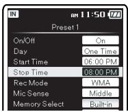 OLYMPUS DM-3 - Réglage [Start Time] et [Stop Time]: - 5