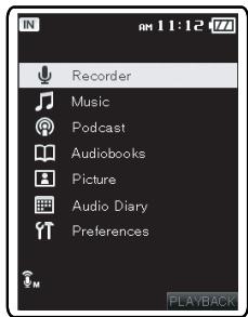OLYMPUS DM-3 - Affichage du menu [Home] - 1