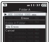 OLYMPUS DM-3 - Appuyez sur la touche ^+ ou - pour selectionner [File Erase], puis appuyez sur la touche  OK ou 1 - 2