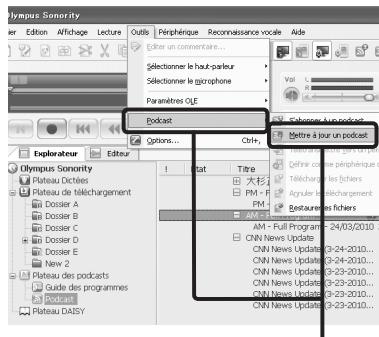 OLYMPUS DM-3 - Sélectionnez [Mettre à jour un podcast] du menu [Outilis] ou appuyez sur la touche [D] dans la barre d'outils. - 2