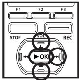 OLYMPUS DM-3 - Appuyez sur la touche ^+ ou - pour selectionner I'elément a configurer, puis appuyez sur la touche  OK ou  1. - 1