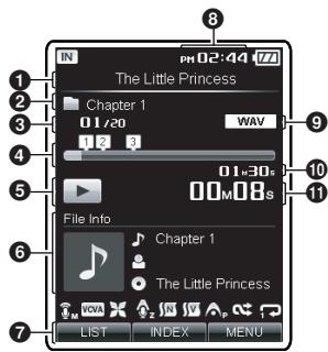 OLYMPUS DM-670 - Affichage du livre audio en cours de lecture - 1