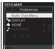 OLYMPUS DM-670 - Dans l'affichage du calendrier, appuyez sur F3 (MENU). - 2