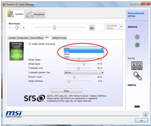 MSI WIND TOP AE2051-054FR - > Utilisation du son SRS Premium Sound - 3