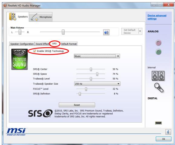 MSI WIND TOP AE2051-055FR - > Utilisation du son SRS Premium Sound - 2