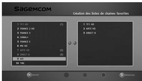 SAGEMCOM BPRSI88-250 HD - Creation des listedes de chaînes favorites - 2