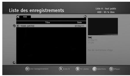 SAGEMCOM BPRSI88-250 HD - Listedes enregistrements - 2