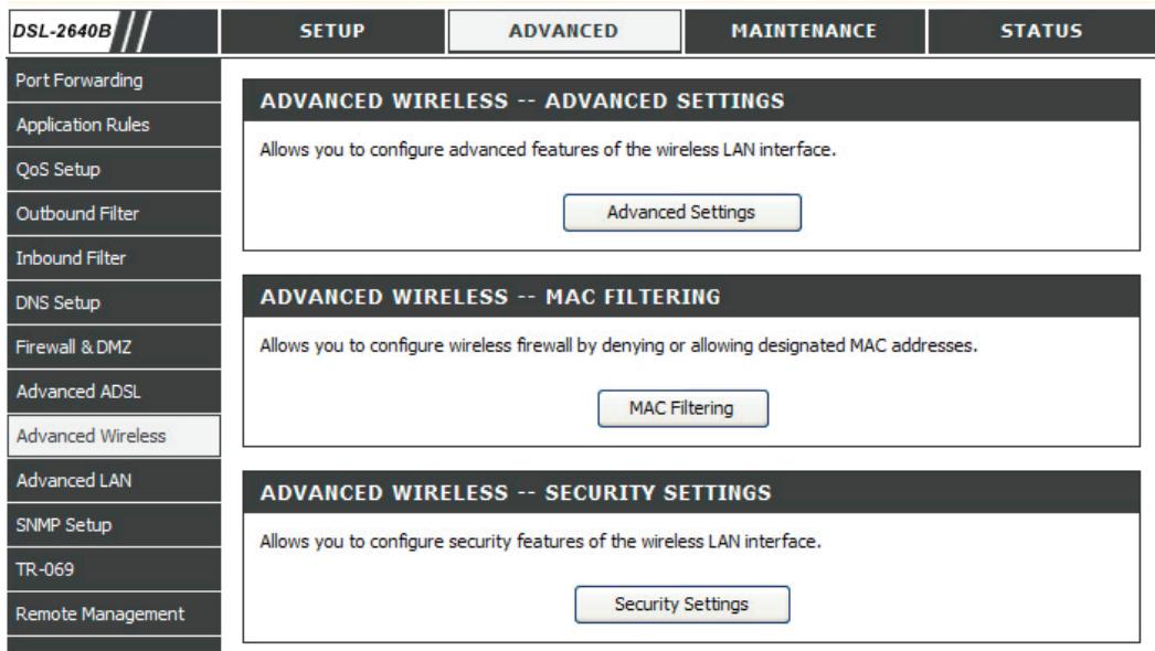D-LINK DSL-2640B - PARAMÉTRES SANS FIL AVANCES - 1