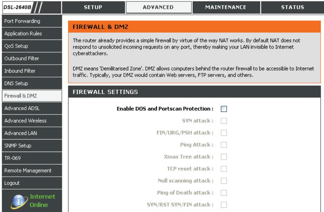 D-LINK DSL-2640B - PARAMÉTRES DU PARE-FEU - 1