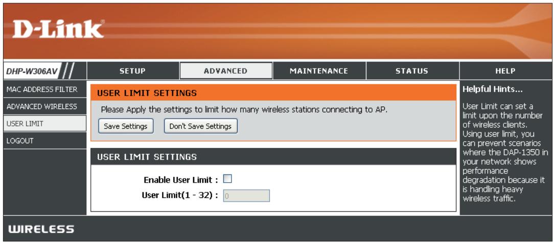 D-LINK DHP-W311AV - Limits appliquées à l'utilisateur - 1